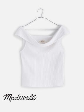 Madewell Ribbed Off-the-Shoulder Top in Eyelet White